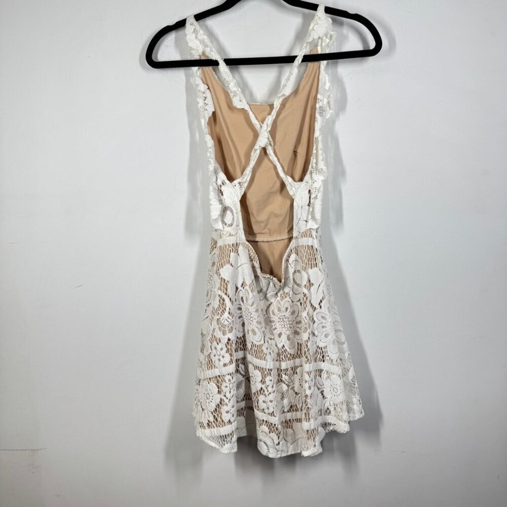 For Love & Lemons White Lace Fit Flare Sleeveless Dress Lined Boho Festival XS - Picture 10 of 15